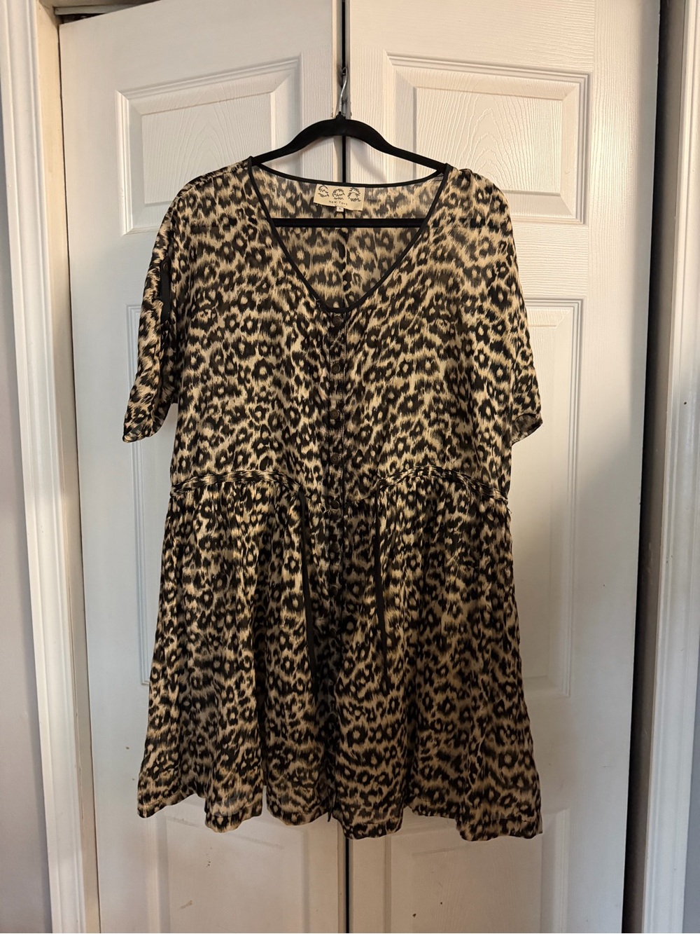 Sea New York Leopard Print Mini Dress in Black and Cream silk size 6
